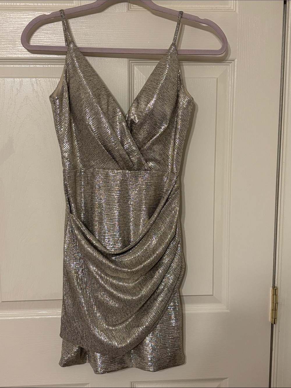 Jovani Metallic Gold Draped Mini Dress